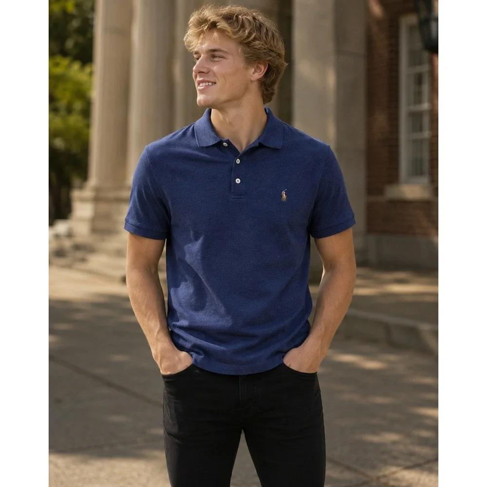 Polo Ralph Lauren Mens Classic Fit Polo Shirt Navy Blue Logo Pony Sz Large